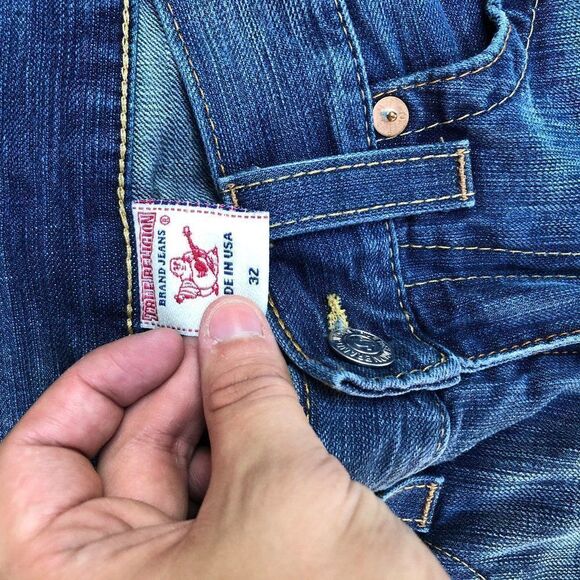 Vintage True Religion Jeans Size 32 STRAIGHT Blue Leather Tab - Picture 9 of 10